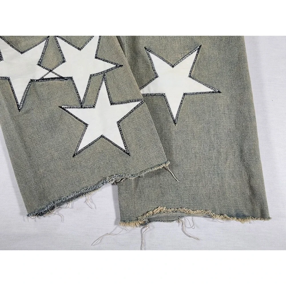 Unbranded Star Patch Jeans 28x27 Blue Denim Distressed Raw Hem Streetwear Clout